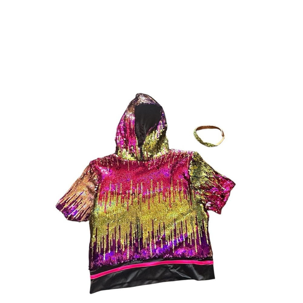 Weissman colorful hip hop flip sequins  Dancetop with hood